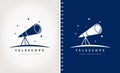 Telescope  night sky and stars logo vector. Astronomy design. Royalty Free Stock Photo